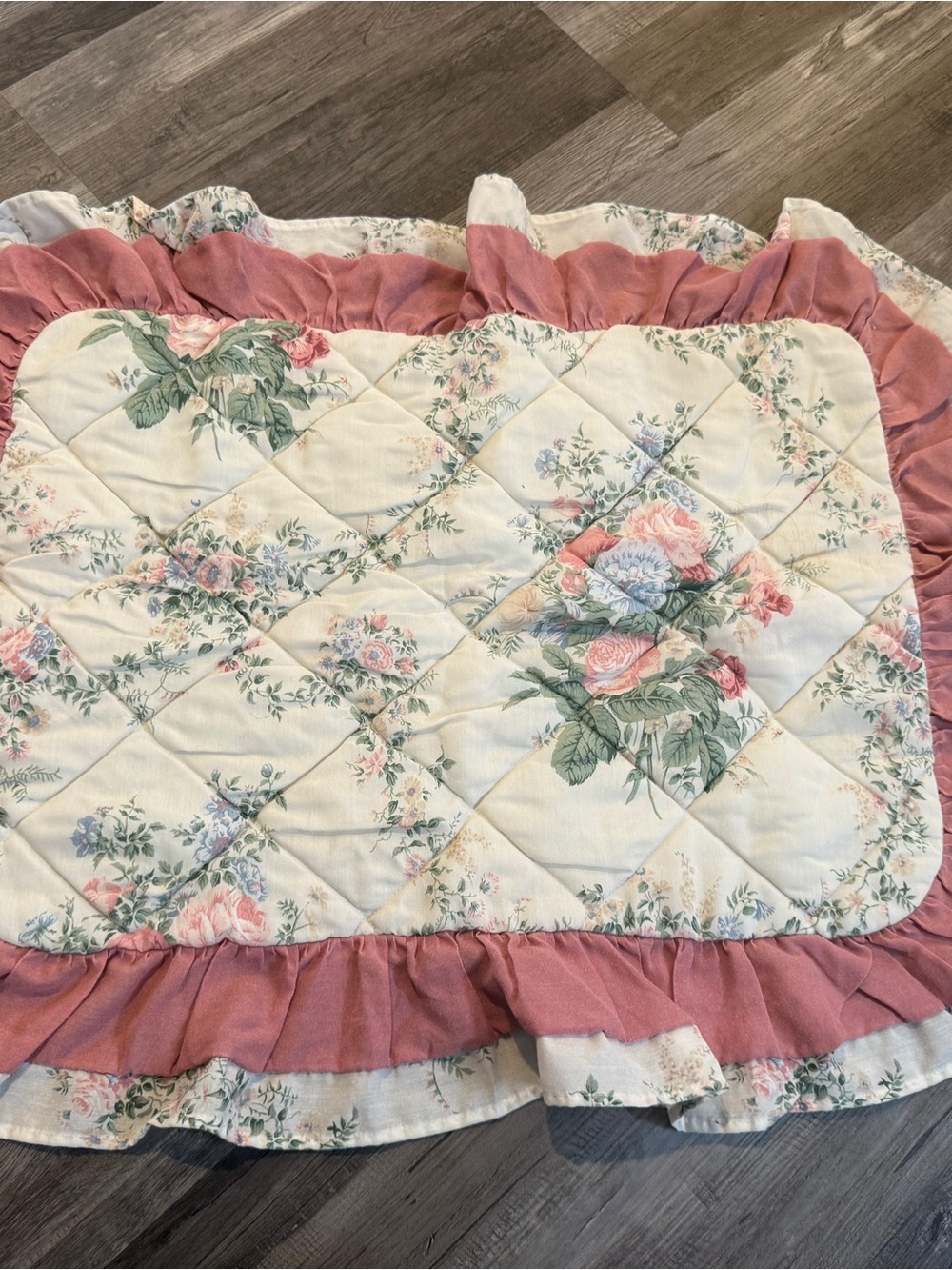 Vintage Style Floral Ruffle Quilted Pillow Sham Cottagecore - Standard Size